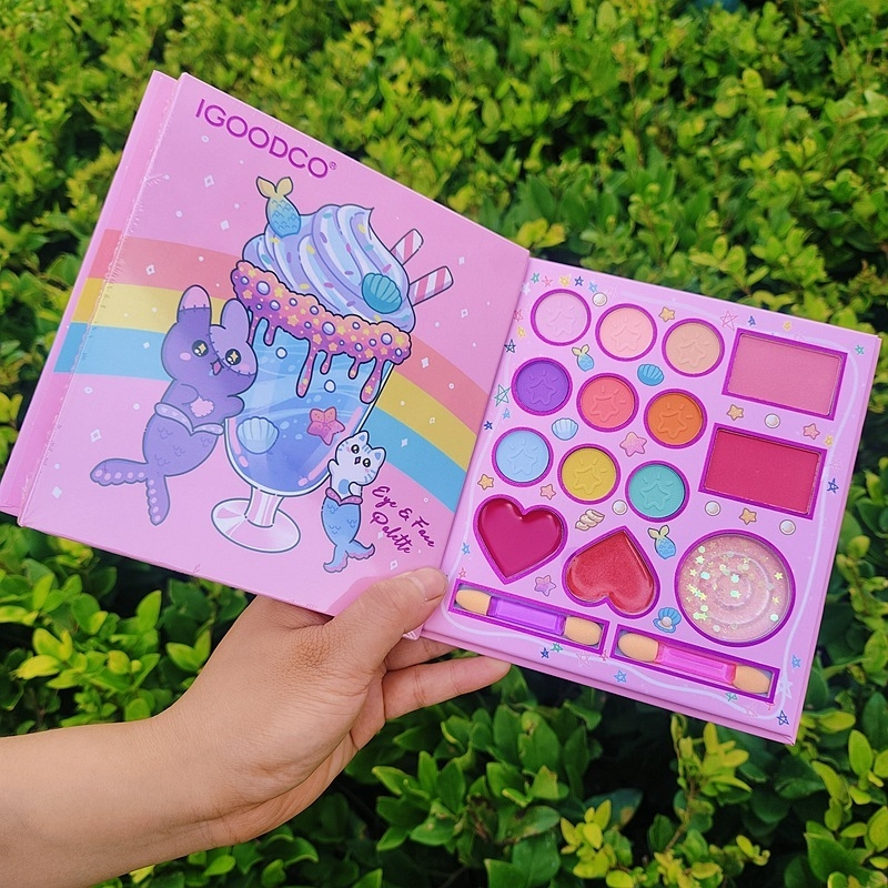 จัดส่งจากพัทยา เซ็ทแต่งหน้า สำหรับเด็ก Colorful Glitter Eyeshadow Brush on Lipstick Makeup Palette