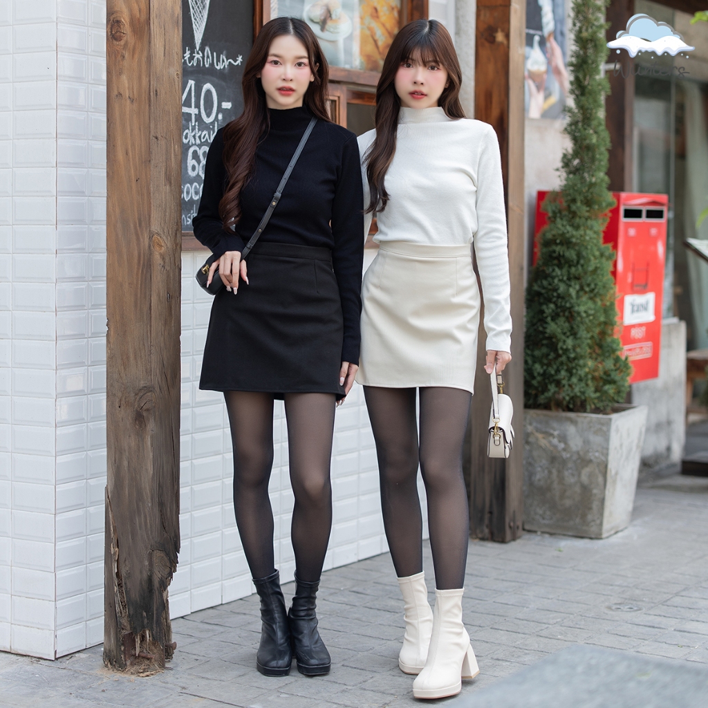 [ LB-051 l Berry Sweater l Vipcream A Skirt ] เสื้อไหมพรมคอปีน เสื้อคอปีน ผ้าร่อง l กระโปรงสั้น กระโปรง มีซิป