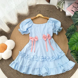 Dress bow 2 (โบว์ คู่ ) ระบายชั้นแขนตุ๊กตา อก 32-42 “