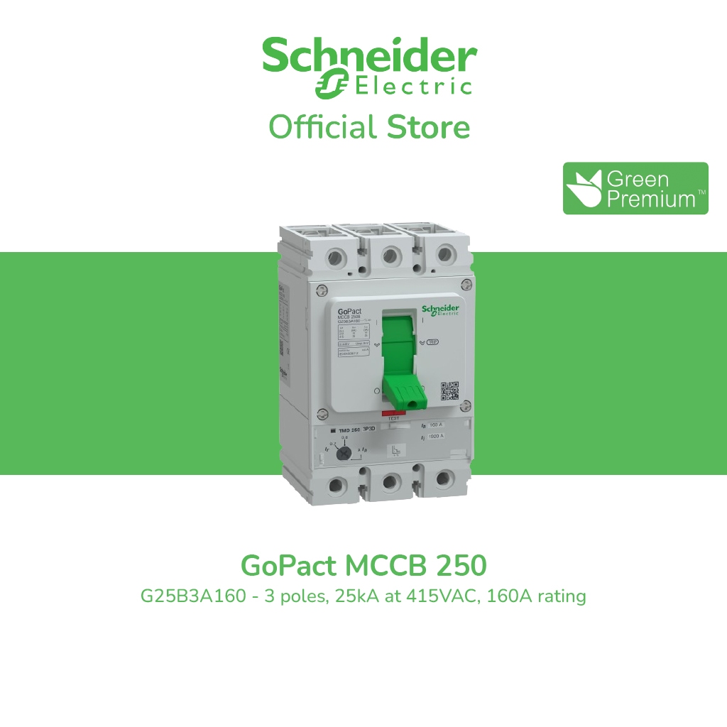 Schneider Electric เซอร์กิตเบรกเกอร์ GoPact MCCB ชนิด 3 โพล 160A 25kA at 415VAC ขนาดเฟรม 250A รหัส G