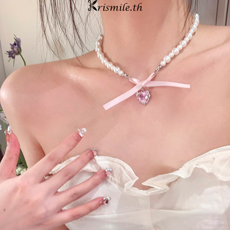 COD-ในไทย💖สร้อยคอ จี้รูปหัวใจ โซ่ไหปลาร้ามุก สีชมพู น่ารักหวาน Insสไตล์เกาหลี แฟชั่นสําหรับผู้หญิง ไม่ตกสีไม่ทําให้แพ้ง่