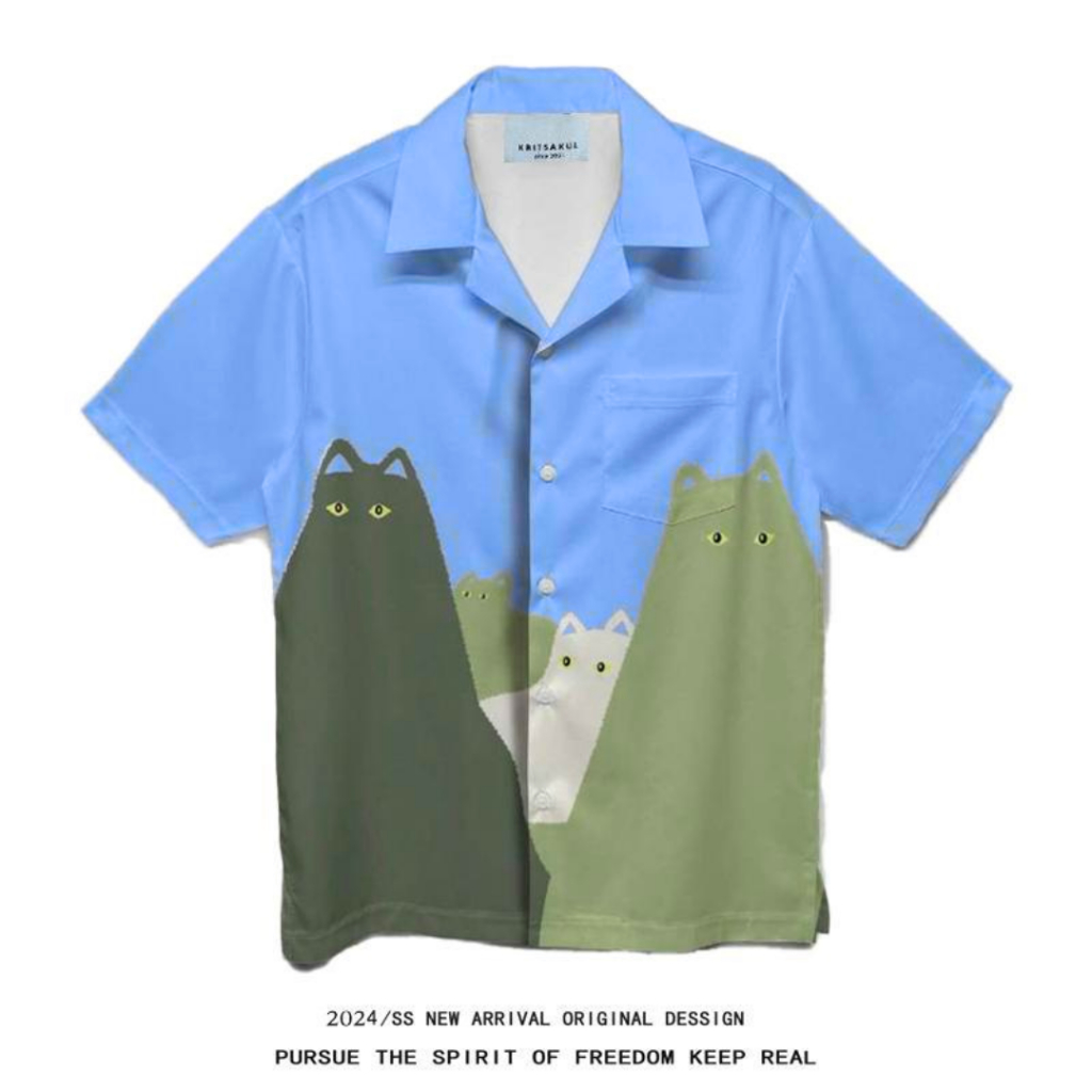 11.WOLF Hawaii Shirt เสื้อเชิ๊ตแขนสั้นต่อลาย CAT CAT / H89