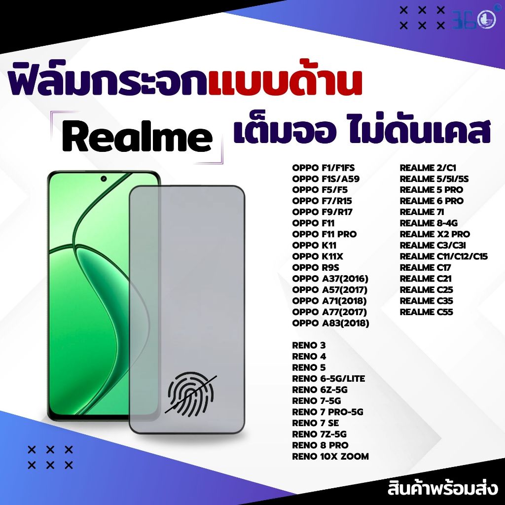 [🇰🇷360°] ฟิล์มด้าน realme AG เต็มจอ ฟิล์มrealme 15 15T 5 5i 5s 8 reno 6z 4 5 c17 c21