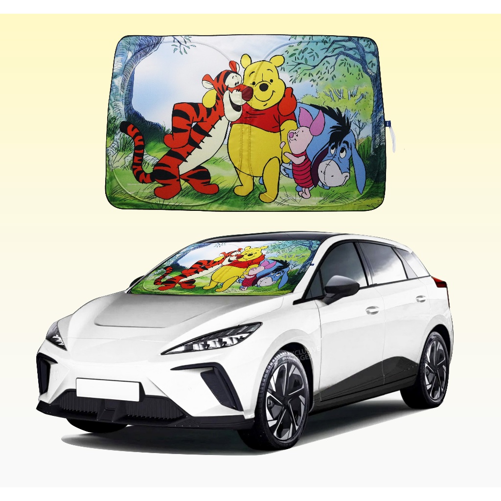 HIC ม่านบังแดดในรถยนต์ Winnie the Pooh ด้านหน้า บังเต็มกระจก ทึบแสง ลิขสิทธิ์แท้ ขนาด 83*140