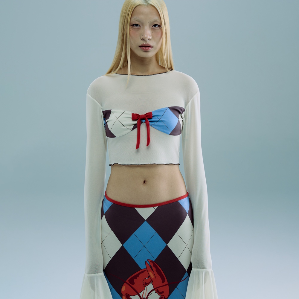 BLACKDOG BKK - RS2415 - Flared sleeve crop top - เสื้อตาข่ายยืดปลายแขนบาน