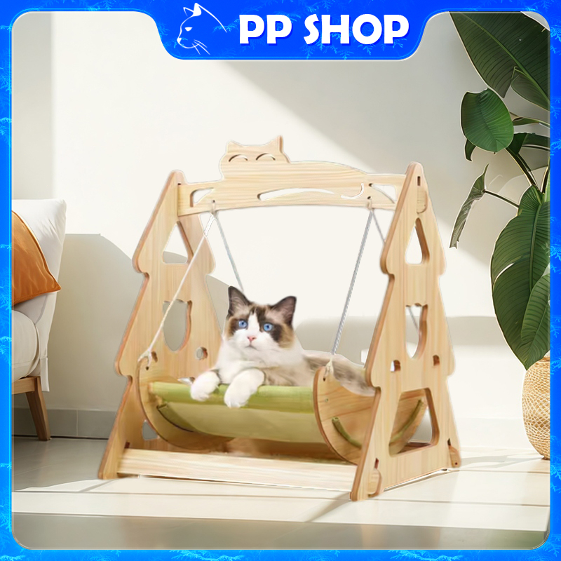 PP shop พร้อมส่ง ชิงช้าแมว ชิงช้าไม้สำหรับแมว ที่นอนสัตว์เลี้ยง ที่นอนแมว เปลแมว เปลญวนสำหรับแมว ชิงช้าแมวนอน