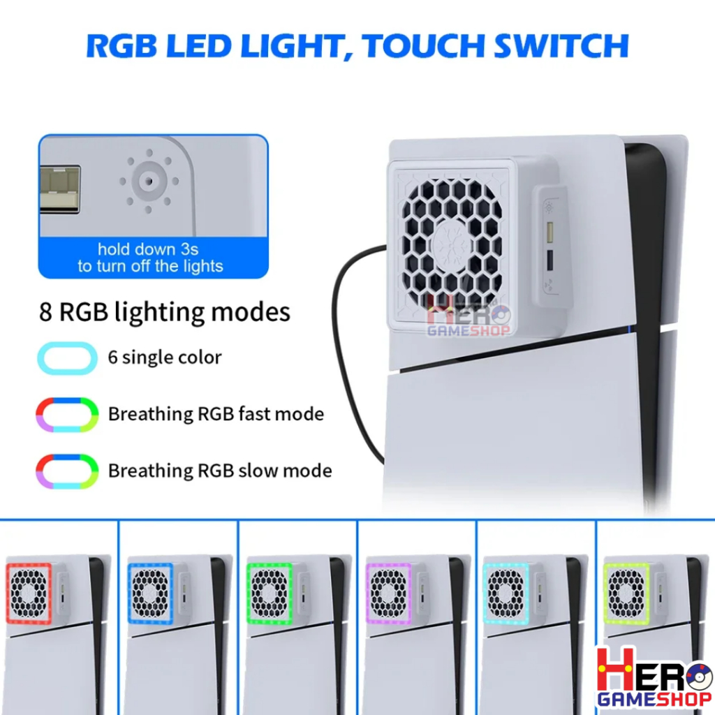 พัดลมPs5 Slim LED 🇹🇭พร้อมส่งในไทย🇹🇭  ใช้ได้ทั้ง Disc & Digital ปรับได้ 3 ระดับ/ไฟ RGB 3 โหมด 6 สี  ระบายความร้อนได้ดี