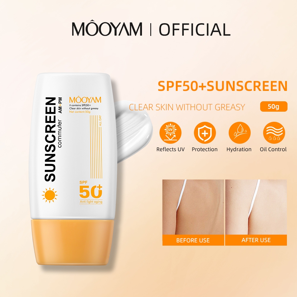 MOOYAM ครีมกันแดด ไวท์เทนนิ่งครีมกันแดด SPF 50+ UVA/UVB กันแดด Daily Moisturizing Sunscreen 50g