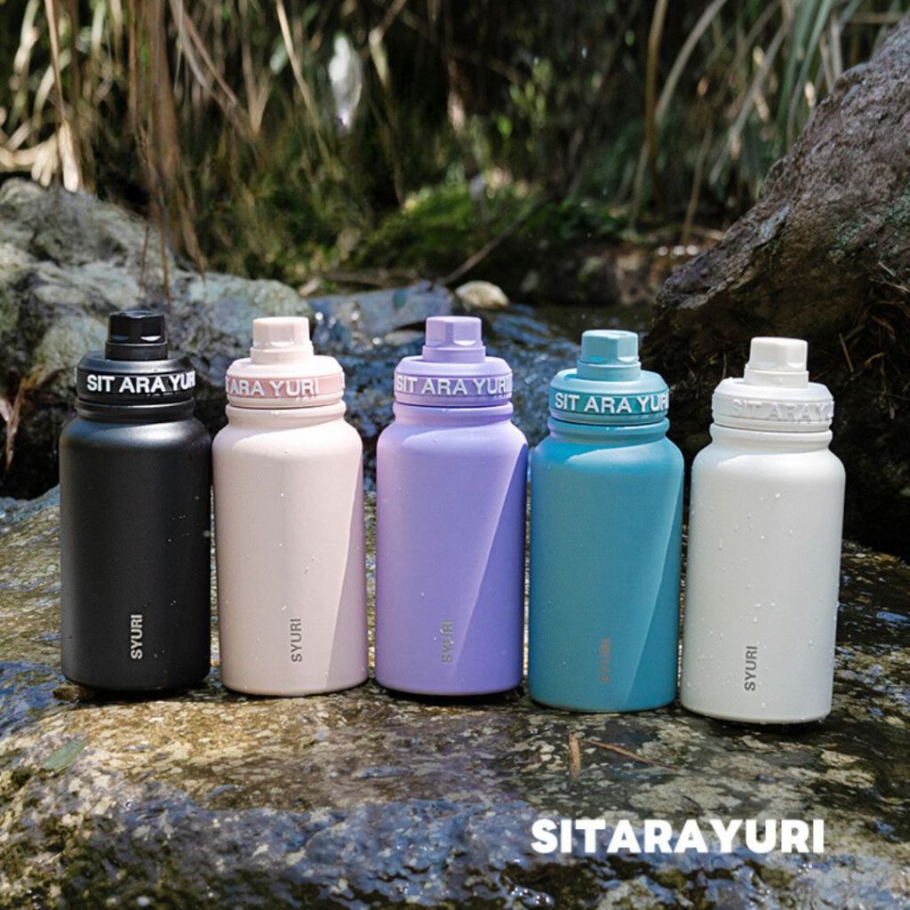 SITARAYURI ขวดน้ำเก็บอุณหภูมิ หูหิ้วแข็งแรง พับได้ สแตนเลส Food grade SUS304 ขนาด 600ml 800ml