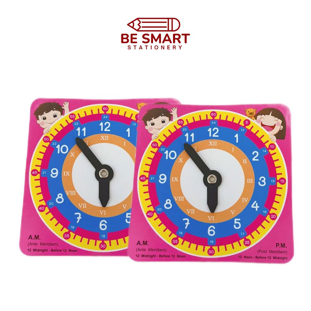 OST สื่อเรียนรู้นาฬิกาสอนเวลา คละสี หมุนเข็มได้ What Time is it ? 12x12ซ.ม ET-609
