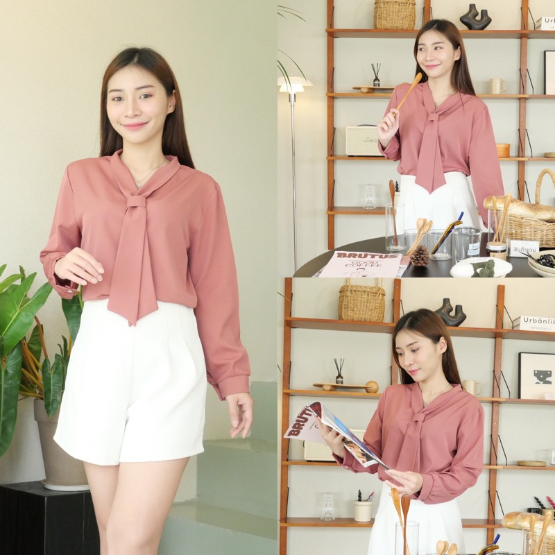 เสื้อเชิ้ต คอเนคไทด์ แขนยาว ผ้าไหมอิตาลีพรีเมี่ยม