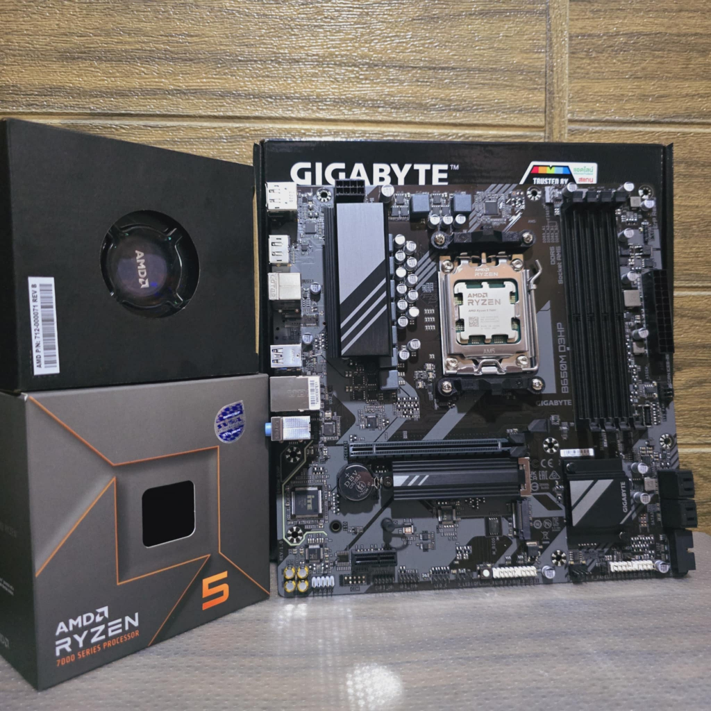 CPU AMD RYZEN 5 7600 + GIGABYTE B650M D3HP (DDR5) (AM5) (M\ATX) + RAM 32GB 16x2 BUS 5200 มือ2 มีประก