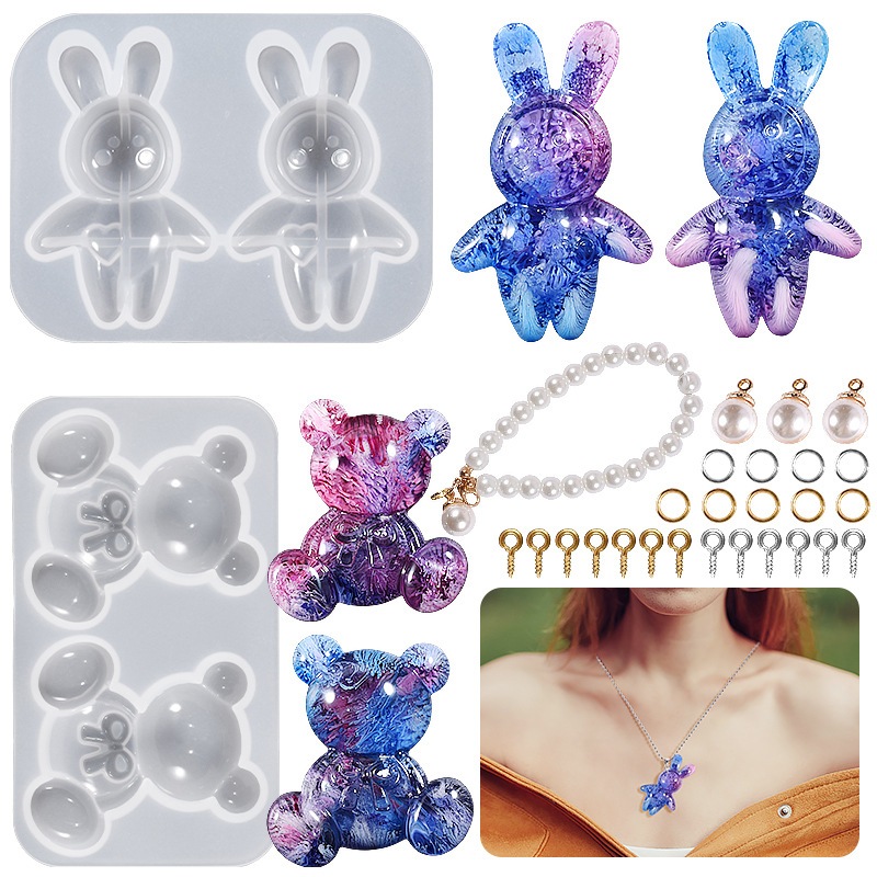 พร้อมส่ง!! แม่พิมพ์ซิลิโคน จี้ พวงกุญแจ หมี กระต่าย (04DY128)
