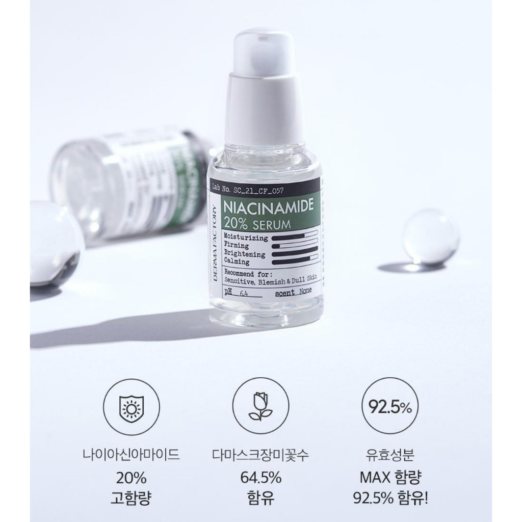 Derma Factory Niacinamide 20% Serum 30mL เซรั่มเพื่อผิวกระจ่างใส ลดเลือนจุดด่างดำ ฝ้ากระ ช่วยลดระคายเคือง ช่วยลดริ้วรอย