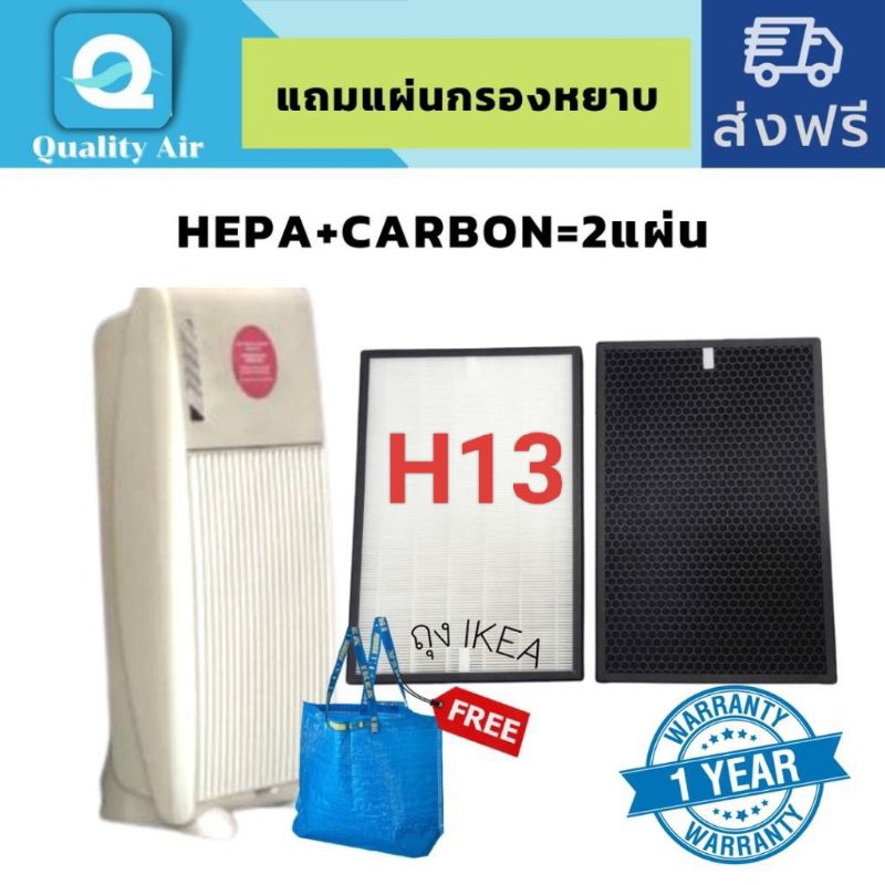 แผ่นกรองอากาศAir filter(Hepa13(หนา5.7ซม.)​+Carbon+แผ่นผ้ากรองหยาบช่วยยืดอายุการใช้งานของไส้กรองฯหลัก
