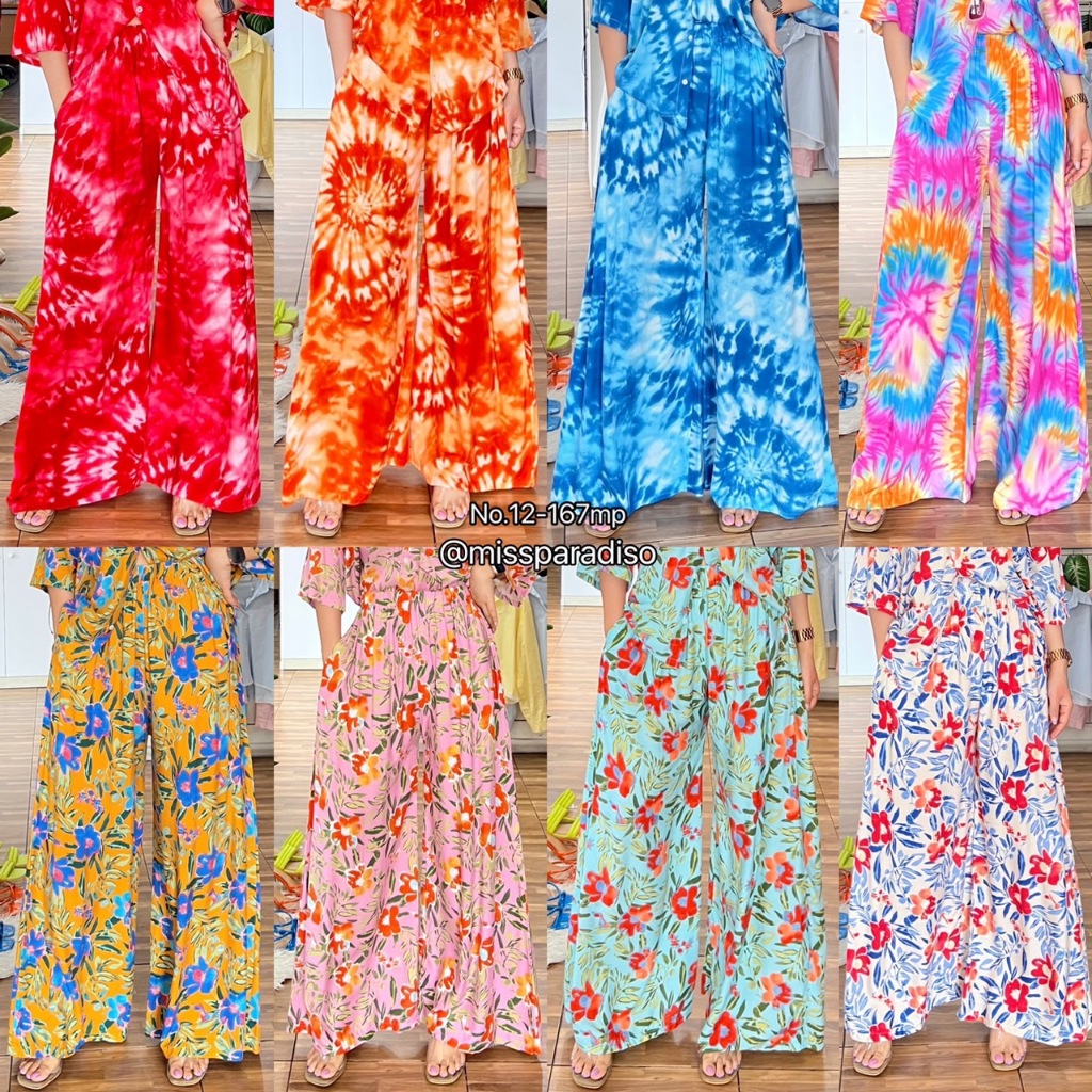 12-167mp กางเกงขายาวเอวยืดพิมพ์ลาย(เฉพาะกางเกงไม่รวมเสื้อ) สีสันสดใสมากแม่ ผ้าเย็นสบาย.:｡ *