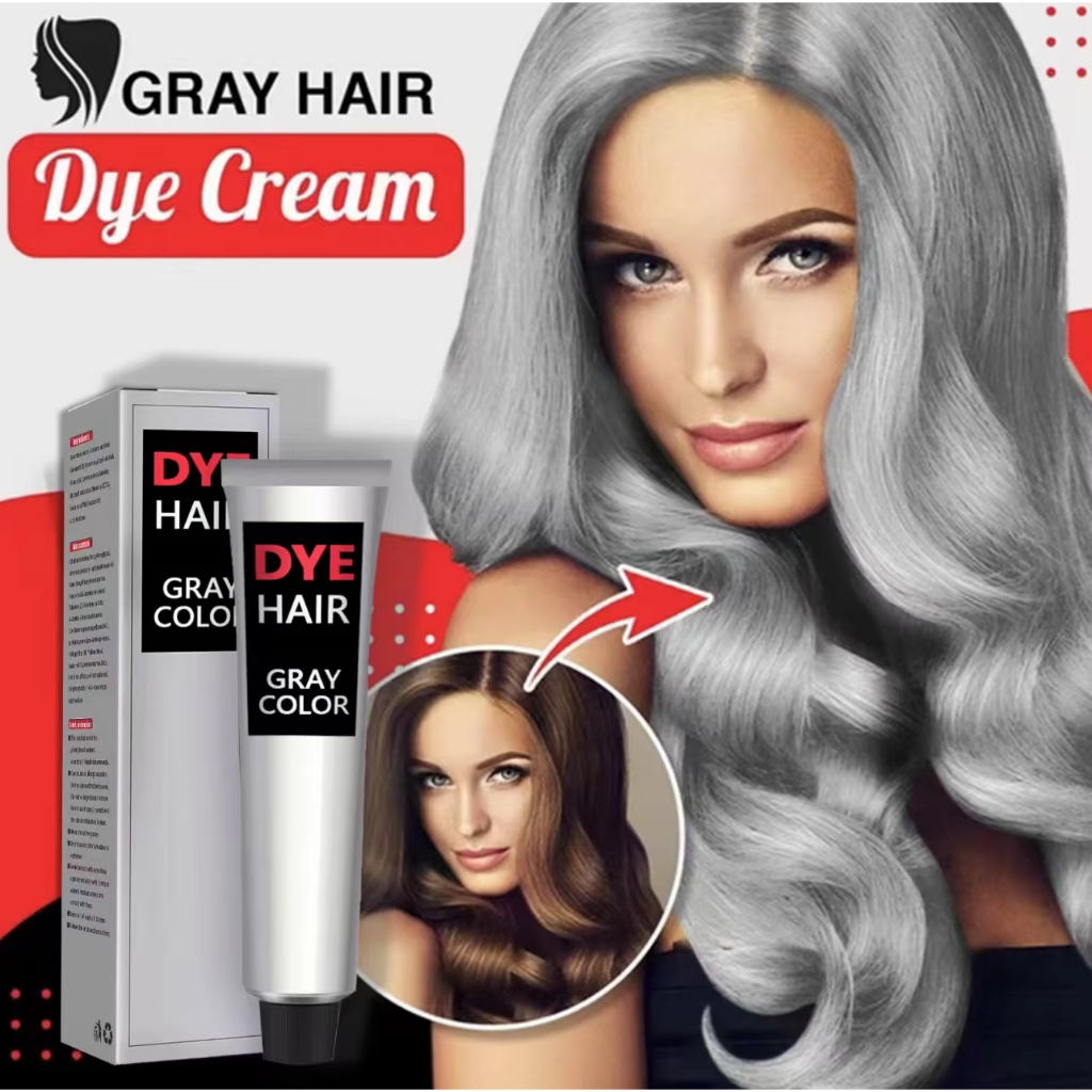 【ซื้อ 1 แถม 1】ครีมย้อมผมสีเทา สีผมไฮโซสุดฮิต สีผมสวยๆ ไม่ทำลายเส้น สีเทาเงิน มีสไตล์