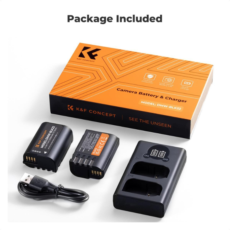 K&F DMW-BLK22 Charger LCD Screen and 2 Pack Battery