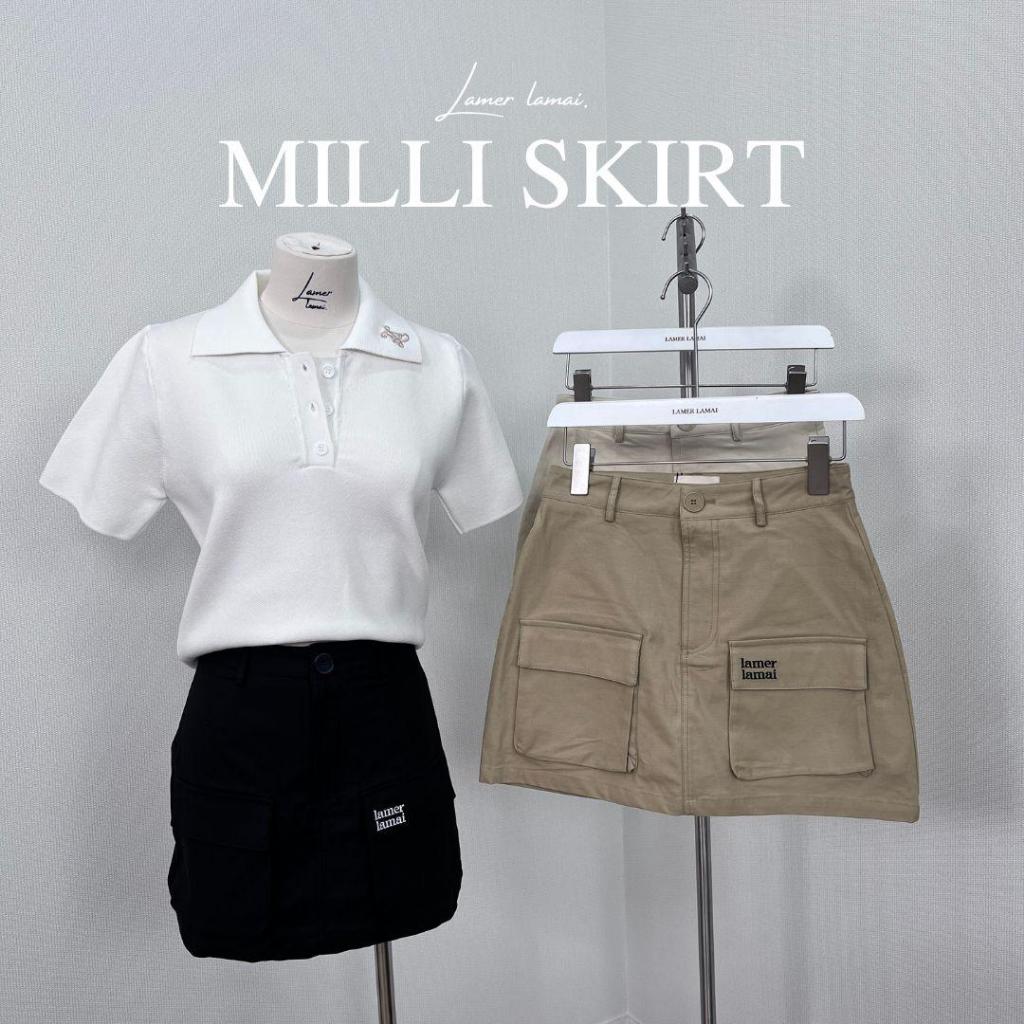 L13 Milli Skirt กางเกงกระโปรงวินเทจสไตล์คาร์โก้ กระเป๋าหน้าสามารถใช้งานได้จริง กระเป๋ามีการปักชื่อแบรนด์