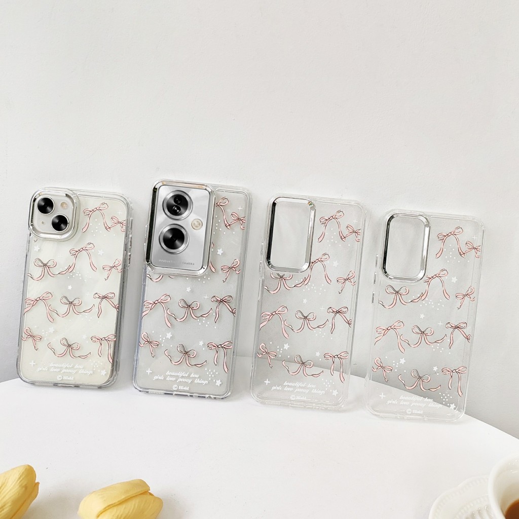 เคสกล้องขอบเงิน ลายโบว์ for iPhone 7plus 8plus XR 11 12 13 14 15 Pro max 15plus 15Promax 13Promax 14Promax 12Promax