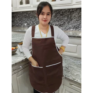 ผ้ากันเปื้อน 2 กระเป๋า สีพื้น ผ้าโซล่อน พร้อมส่ง