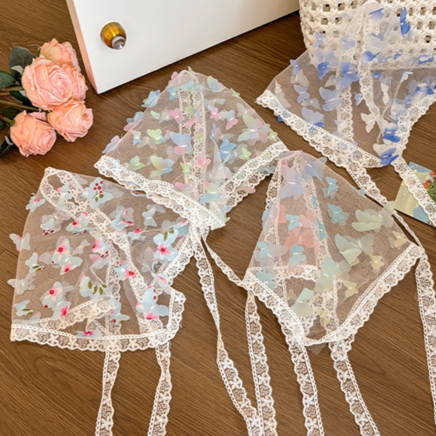 ในไทย-พร้อมส่ง ผ้าคลุมผม รูปผีเสื้อ ลูกไม้ น่ารักหวาน y2kสไตล์เกาหลี แฟชั่นสําหรับผู้หญิ การออกแบบ Dopamine-Move