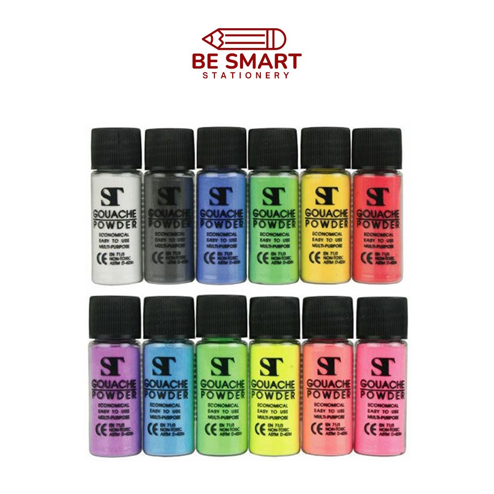 สีฝุ่น ผงสี สีผง ไร้สารพิษ ST Gouache powder color สีเข้ม สดใส ผสมง่าย ติดทนนาน ผสมน้ำได้ทันที