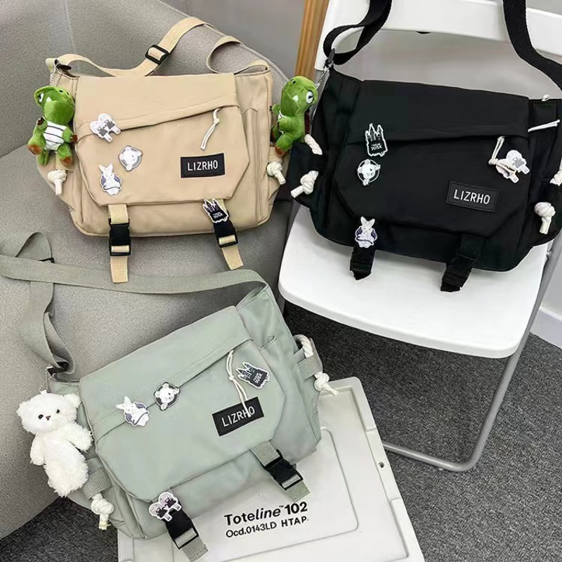 พร้อมส่ง กระเป๋าสะพายข้าง ผ้าไนลอน สไตล์เกาหลี ฮาราจูกุ ความจุขนาดใหญ่ ลำลอง สําหรับผู้ชายและผู้หญิง(ไม่มีเข็มค่ะ)