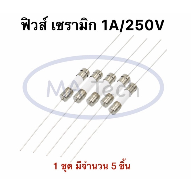 Fuse 1A250V ฟิวส์ 1A250V ฟิวส์เซรามิก 1A/250V Fuse Ceramic ฟิวส์หางหนู 1 ชุด มีจำนวน 5 ชิ้น