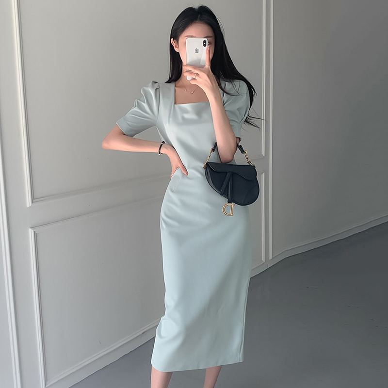 เดรสออกงาน 3 สี เขียวมิ้น / ขาว / ครีม / ดำ เดรสมีแขน เรียบหรู เดรสยาวผ่าหลัง ใส่ทำงาน ใส่ไปงานได้ ง่าย ความหรูหรา