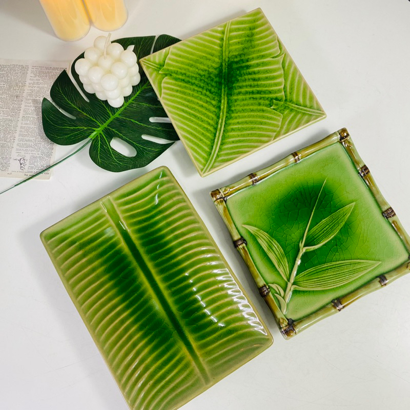 Celadon collection จานใบกล้วย จานลายใบตอง งานศิลาดล เซรามิค