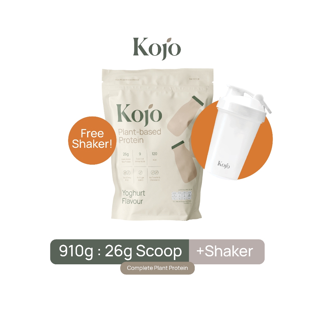 Bag + Shaker Set: Kojo Plant Based Protein Yoghurt Flavour โปรตีนจากพืช รสโยเกิร์ต 1 ถุง+แก้