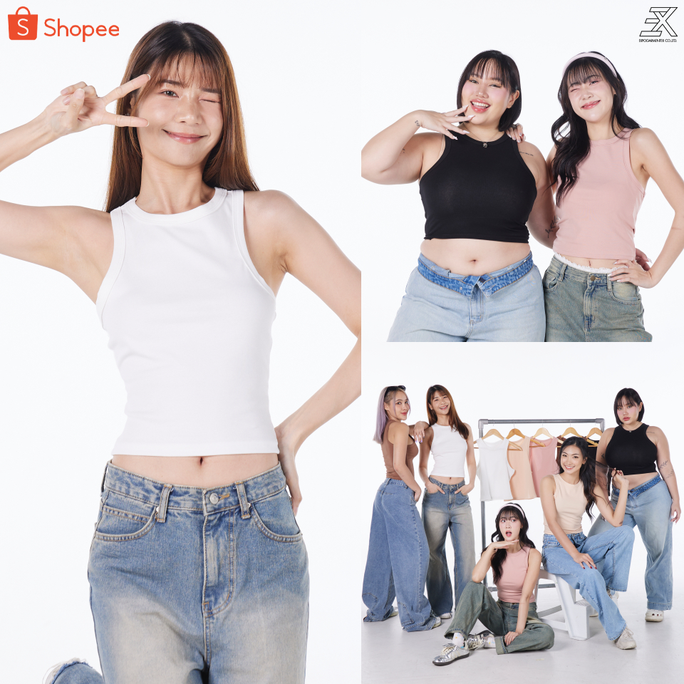 Expogarment เสื้อกล้าม ครอป แขนกุด ผ้ายูนิ Spandex ยืดได้ถึงรอบอก 44 นิ้ว เอวลอย Crop Tank Top UN001