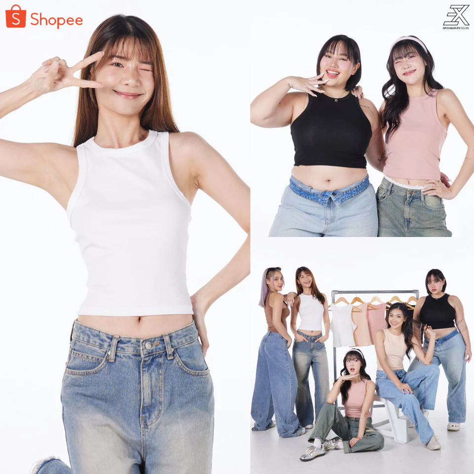Expogarment เสื้อกล้าม ครอป แขนกุด ผ้ายูนิ Spandex ยืดได้ถึงรอบอก 44 นิ้ว เอวลอย Crop Tank Top UN001