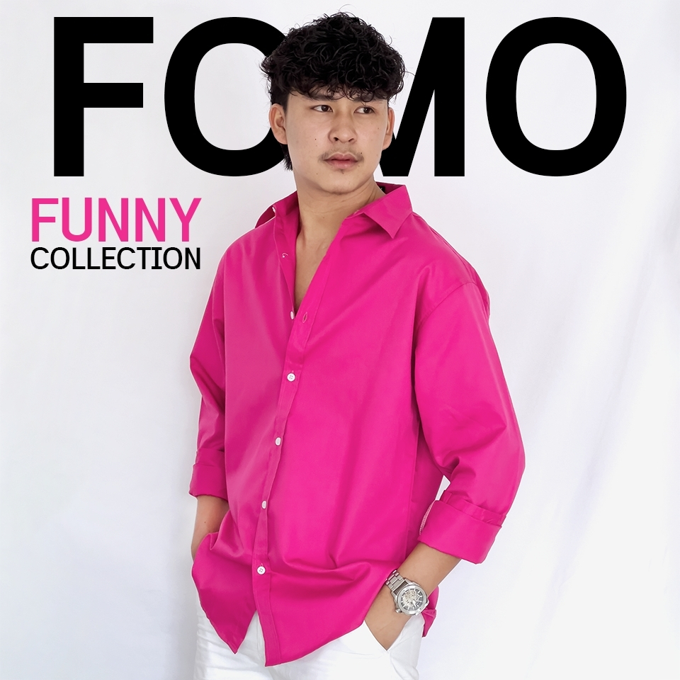 Fomo-เชิ้ตแขนยาว สีฮอตพิ้งค์ เชิ้ตสีสด เสื้อเชิ้ตสีชมพู เสื้อเชิ้ตคัลเลอร์ฟูล