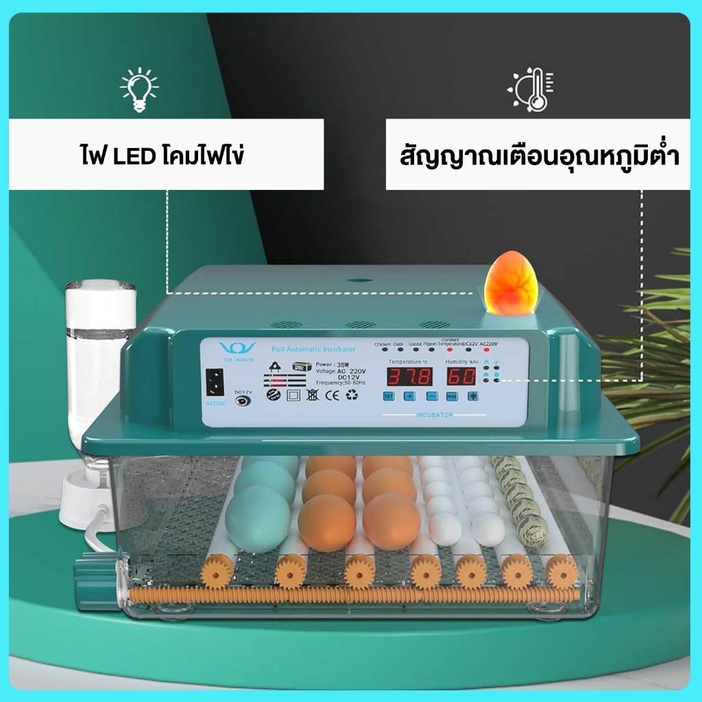 ตู้ฟักไข่ ตู้ฟักไข่อัตโนมัติ 16/36/64 ตู้ควบคุมอุณหภูมิ มีไฟส่องไข่ เหมาะสำหรับฟักไข่ขนาดต่างๆ Egg incubator