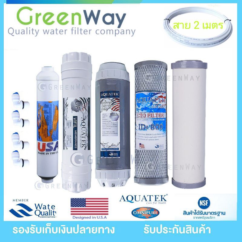 ไส้กรองน้ำ UF AQUATEK 5 ขั้นตอน กรองละเอียด 0.01 ไมครอน **แถมสายน้ำ 2 เมตร + แถมข้องอ 4 ชิ้น**