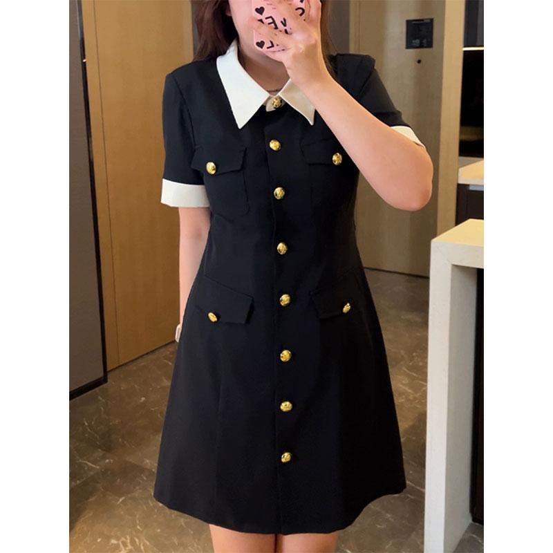 M-4XL เดรสสาวอวบ plussize สไตล์เกาหลี แฟชั่นสาวอวบ งานคอปก ตกแต่งกระดุม งานเรียบหรู เหมาะสำหรับสาวอวบ