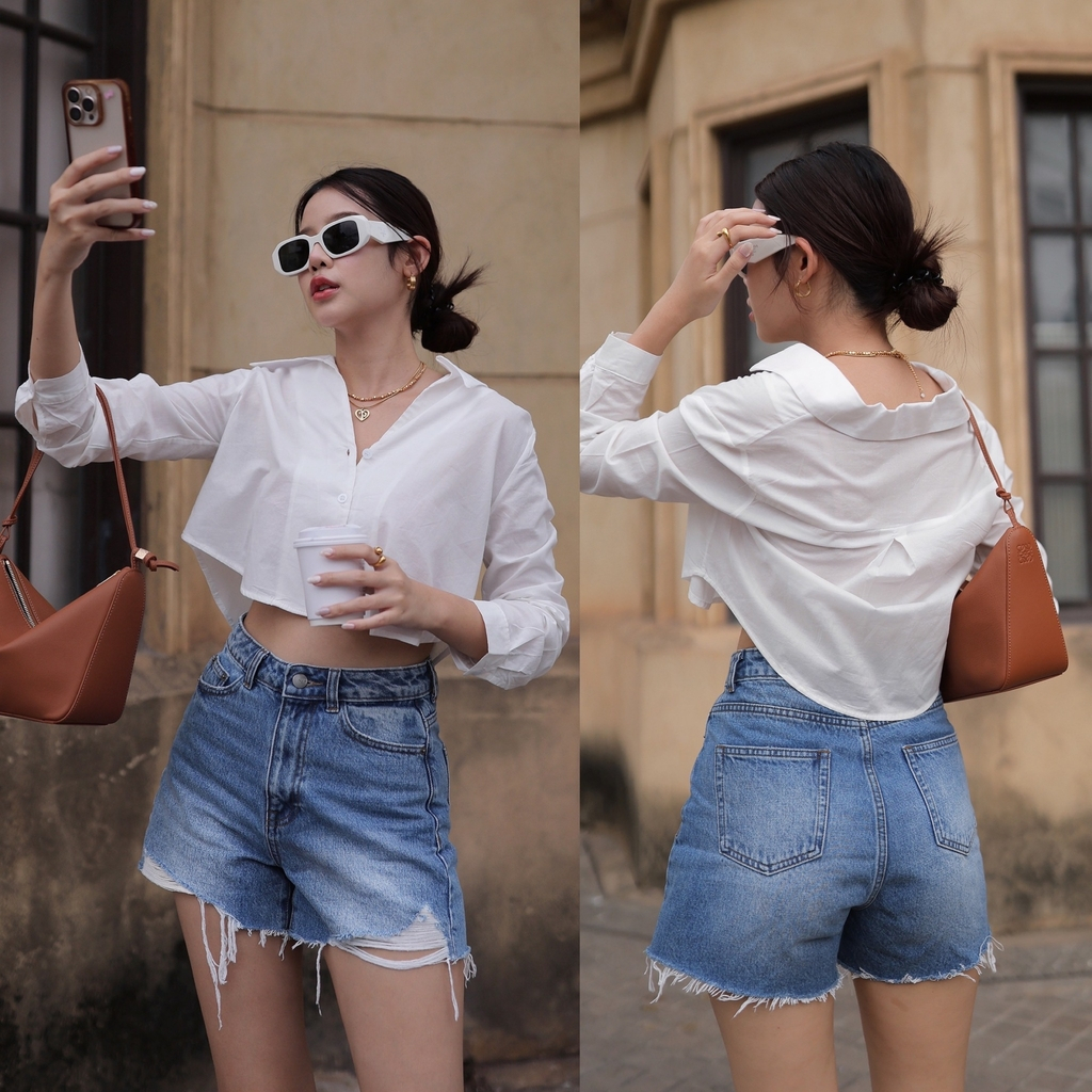 NUMBERSEVEN - N7064 FADED BLUE DENIM SHORTS