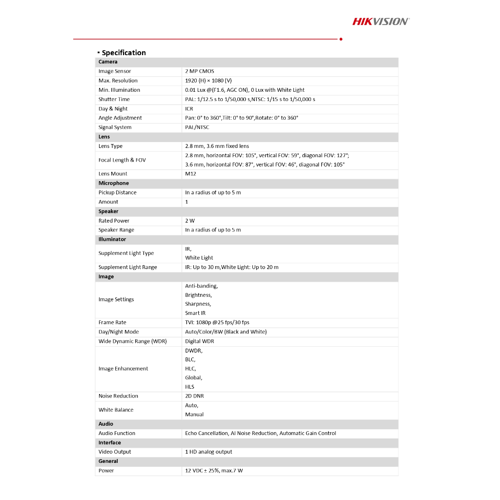 HIKVISION กล้องวงจรปิด ระบบ HD 2MP Smart Hybrid Light พูดคุยโต้ตอบได้ รุ่น DS-2CE16D0T-LTS