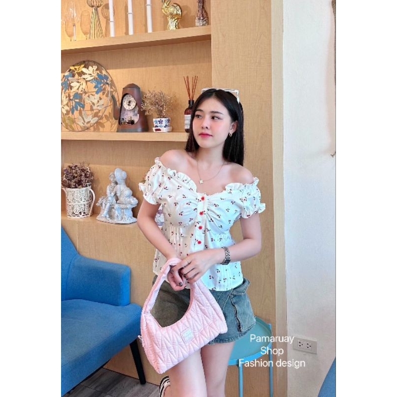 Cotton เสื้อปาดไหล่แขนตุ๊กตา งานป้ายPamaruay