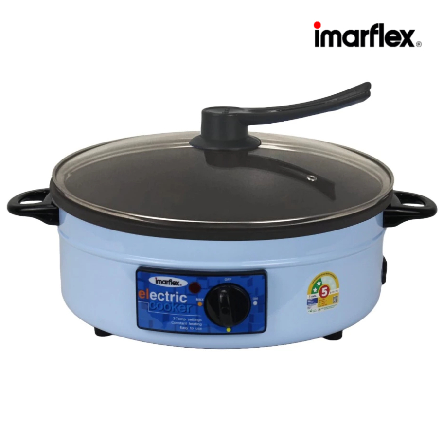 IMARFLEX กระทะไฟฟ้า รุ่น IP-134 เคลือบเทปลอน ขนาด 3 ลิตร ฝาแก้วแบบใหม่ กำลังไฟฟ้า 1050 วัตต์