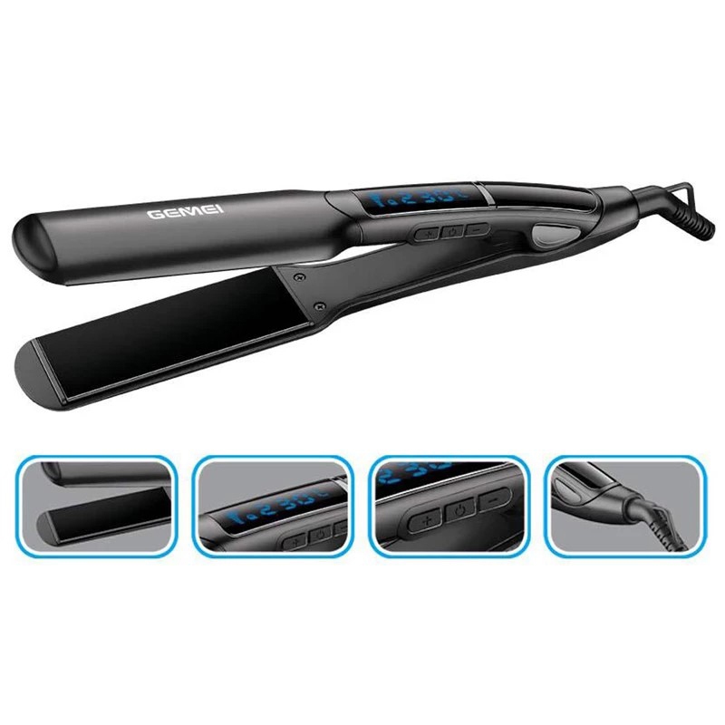 Gemei เครื่องหนีบผมตรง เซรามิกนาโนซิลเวอร์ GM-428 ร้อนเร็ว 58 วัตต์ ปรับ 150-230C จอ LCD ดิจิตอล ไม่กินเส้นผม สายไฟ-ดำ