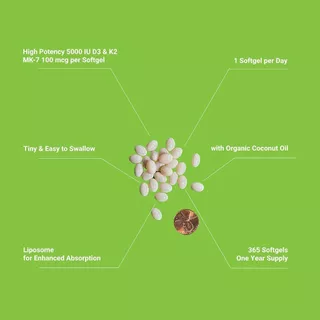 UpNourish Liposomal D3 & K2 MK-7, Advanced Absorption for Optimal Bone , 365 softgels(No.3229)