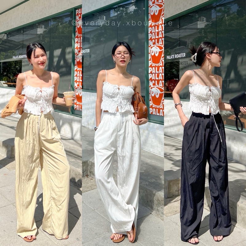 Maybe queen trousers (SML 590฿) กางเกงขายาว เอวสูง เนื้อผ้าพริ้ว มี texture ในตัว น่ารักสุดๆ ทรงสวยมากกก glamcothesl
