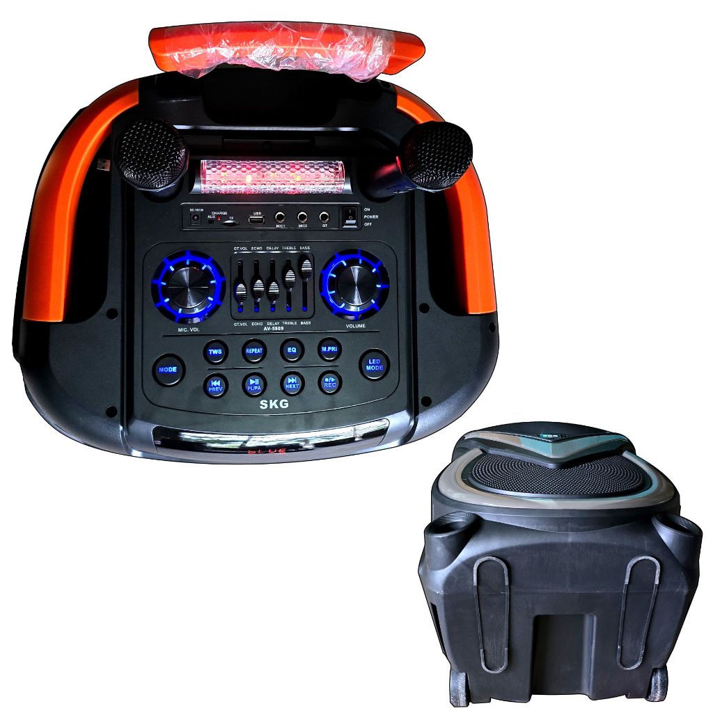 SKG ลำโพงล้อลาก 18 นิ้ว 80W RMS. เบสหนัก ตับๆ ไมค์ลอย 2ตัว ไฟวิบวับ (ปิด-เปิดได้) รุ่น AV-5809 สีดำ