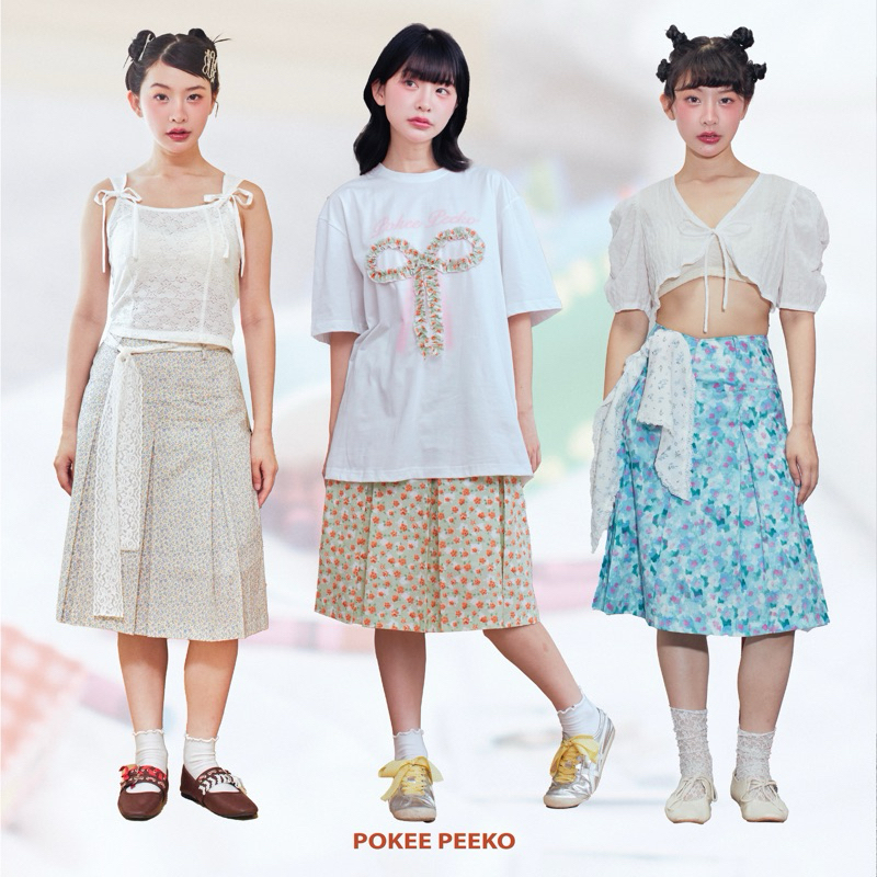 POKEE | PLEATS SKIRT กระโปรงพิมพ์ลายดอกไม้ (cotton )