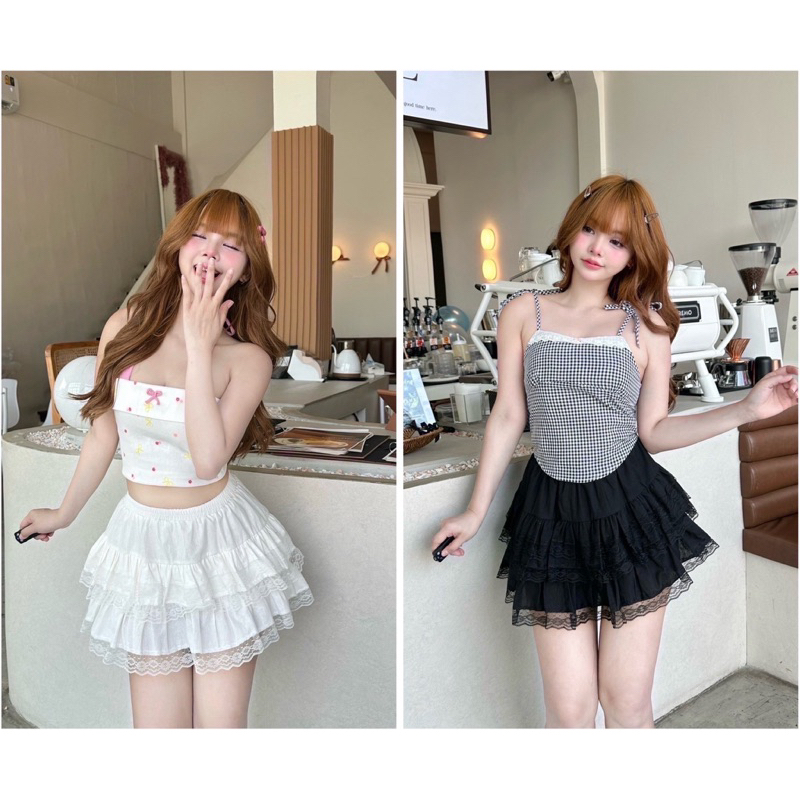 Nusa style กระโปรงระบาย 2 ชั้น แต่งลูกไม้ มีซับใน