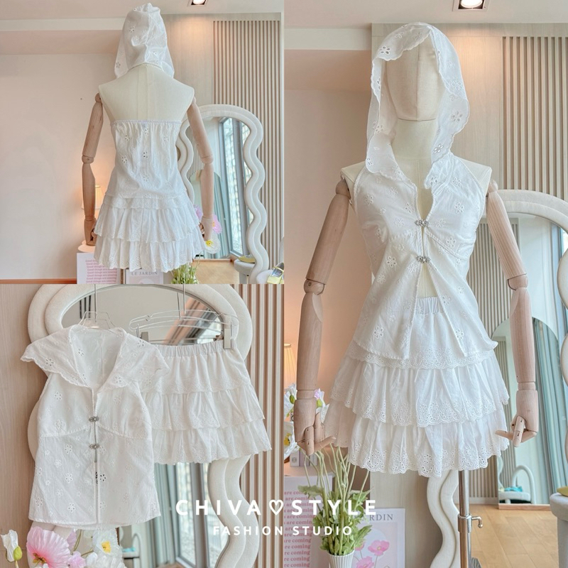 -𝐂𝐡𝐢𝐯𝐚- (พร้อมส่ง 𝗦-𝗫𝗟)‼️ Lace hoodie set | เซ็ตเสื้อฮู้ดเว้าหลัง+กระโปรงระบายผ้าลูกไม้