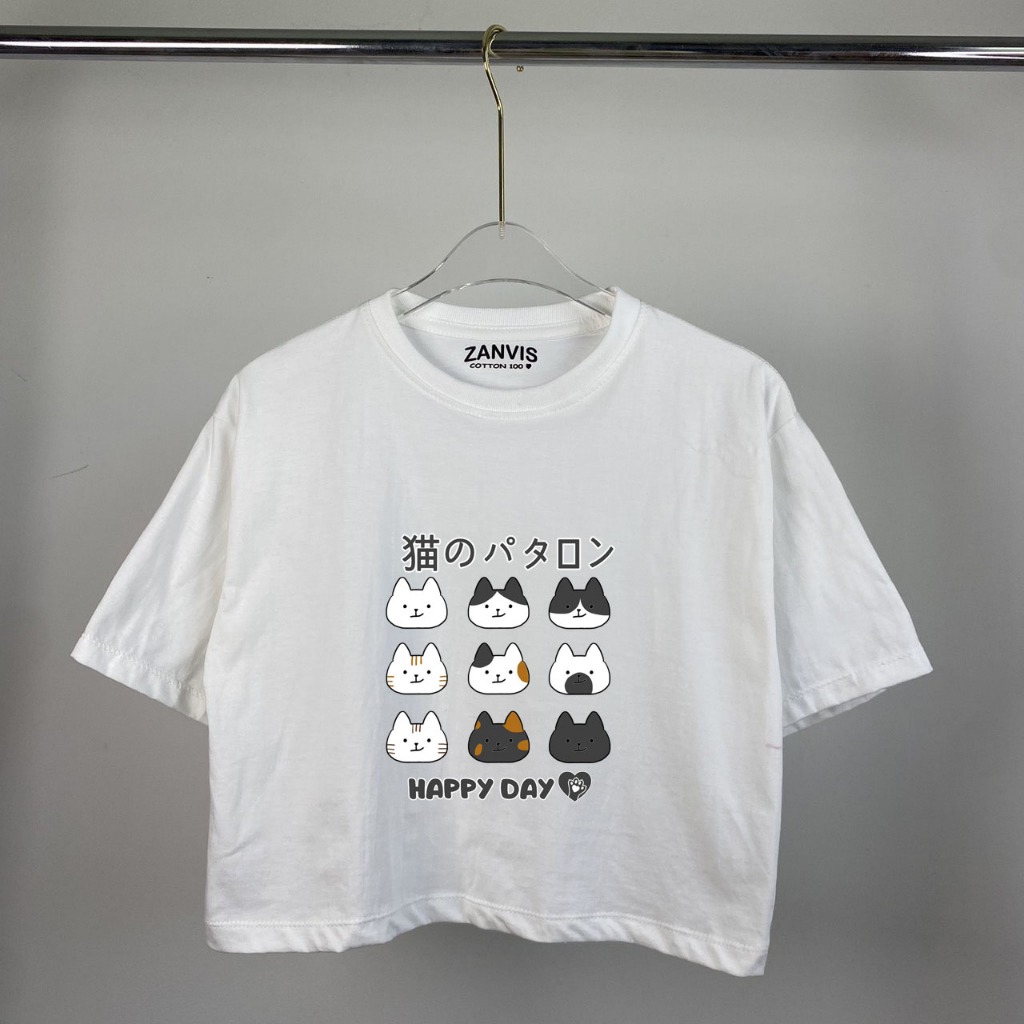 เสื้อครอปสกรีนลาย CAT มีให้เลือก 7 ไซต์